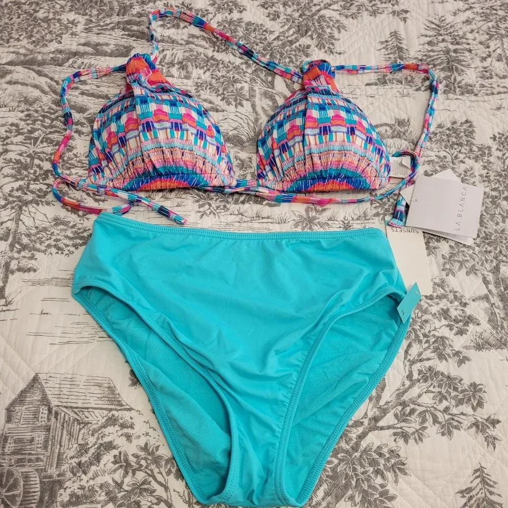 La Blanca Multi-Color Adjustable Bikini Top Size 10 NWT